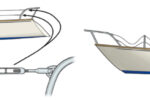 Don recommends stainless-steel lifelines be continuous between bow and stern, at left. Turnbuckles fitted at the after ends can be slackened and unpinned to create a convenient loading gate when needed, above.