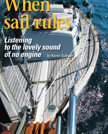 Sockdolager, a dana 24, finds enough wind to sail on a reach while her sailors practice valuable skills.