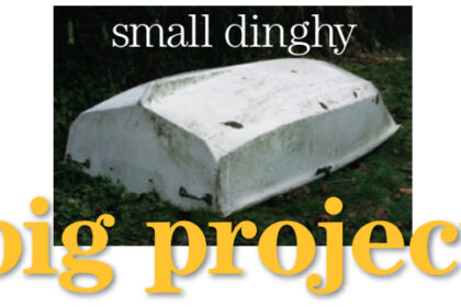 A thorough coating of algae and grime attests to the sedentary life this dinghy had led.