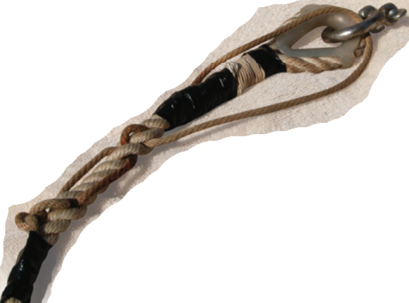 A length of nylon line plays “safety” when Henry tests a new eye-splice.