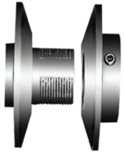 The hub of a variable-pitch pulley, on the left, is fixed to the crankshaft PTO. As the flange, on the right, is threaded on to it, the effective diameter of the pulley increases, tightening the belt. Once adjusted, the flange is secured with a setscrew.