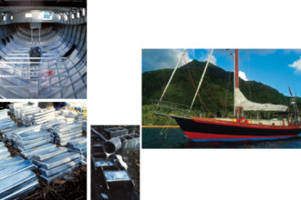 Iron Mistress, seen here at anchor in Nuku Hiva, at right, has survived 25 years and has sailed around the world. Robert melted wheel weights for her ballast, below and at left, and took steps to ensure her longevity from the time she was a bare hull, above left.