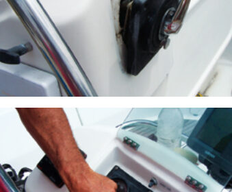 Getting to the problem end of the throttle cable, at left, entailed removing the engine instrument panel, at bottom.