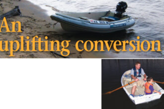 Fitted with an inflatable collar, main photo, Frank’s dinghy has extra buoyancy to carry the family, which has grown in number over the years he has owned the dinghy, inset.