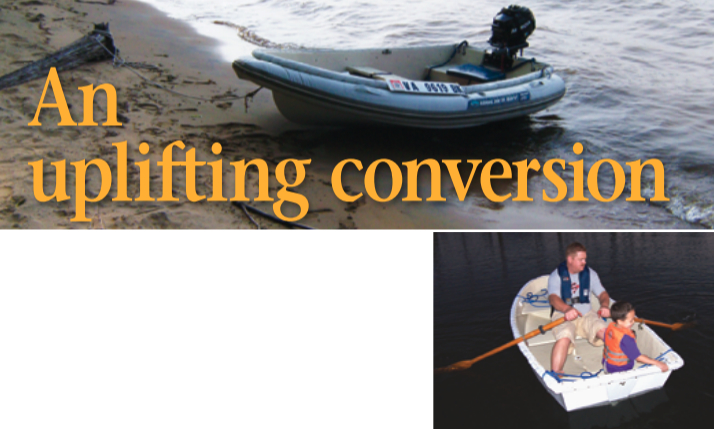 Fitted with an inflatable collar, main photo, Frank’s dinghy has extra buoyancy to carry the family, which has grown in number over the years he has owned the dinghy, inset.