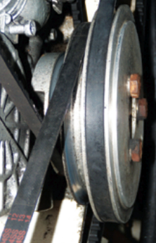 On Caribee, Randy fitted a double pulley on the engine to drive the watermaker (smaller pulley) and an alternator (larger pulley).