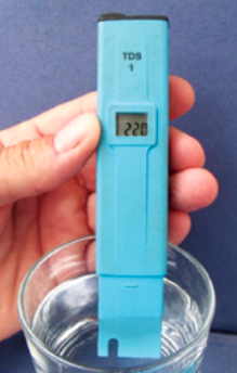 A digital TDS (total dissolved solids) meter provides a convenient means of testing the product water for purity.