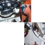 A periodic cleaning of the engine compartment provides a thorough inspection of belts, wiring, mounts, and fluid leaks, above. Barry operates each seacock quarterly to ensure it will function freely when needed, at right.
