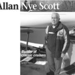 Allan Nye Scott today, standing in front of an unfinished Alberg 22 hull.
