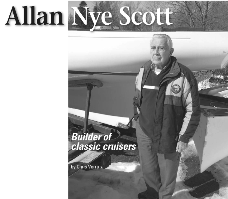 Allan Nye Scott today, standing in front of an unfinished Alberg 22 hull.