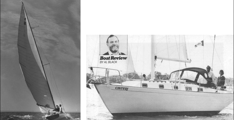 Diana, at left, shows a turn of speed reaching on Lake Ontario. Allan actively raced her during his years of ownership in the 1960s. In 1974 Allan founded his own company, Nye Yachts in Belleville, Ontario, to build the Alberg 34, shown below, only a few of which were sold. As a young man Allan spent much of his time around marinas and yacht clubs, working on his boat and others, at right above.