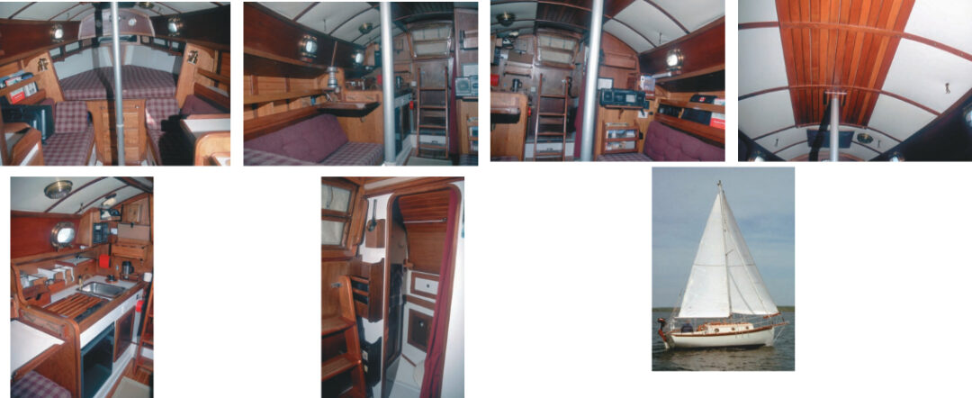 Sara’s interior will make anyone who’s been inside a Flicka or Dana feel right at home. Bulkheads are kept to a minimum to open up the spaces and provide for ventilation. Roger is a master craftsman who built the interior furniture with just a sketch to go by. The galley is on the starboard side by the companionway. The head is opposite. Facing page: The spaces on this boat, which is 8 feet 2 inches wide and only 21 feet 2 inches on the waterline, are necessarily tight. But Roger spends most of his time each summer aboard Sara. He has found ways to make every inch count and tinkered and putzed until he has created the storage spaces that work for him. A nice feature of the Allegra 24 is her shoal draft of 3 feet 6 inches. She’ll sail where many others fear to tread.