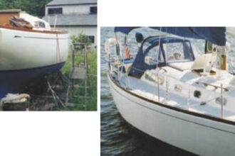 Kalypso, a Morgan 34, above and at right, following her transformation at the hands of Fred Siesseger, the apprentice and owner, and Bruce Gay, the boatyard owner and voice of experience.