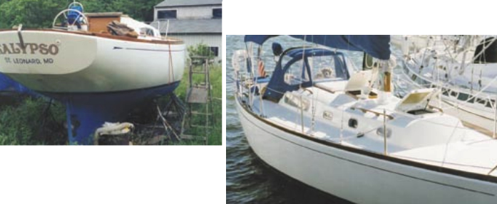 Kalypso, a Morgan 34, above and at right, following her transformation at the hands of Fred Siesseger, the apprentice and owner, and Bruce Gay, the boatyard owner and voice of experience.