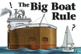 Illustration of two boats of different sizes meeting