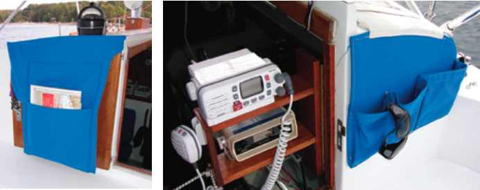 The cockpit is well laid out by a sailor who likes to have everything close at hand: VHF radio on a swing-in mount, and storage pockets where they’re needed.