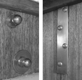 Chainplate backing washers, at right; the finished repaired chainplates, far right.