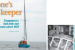 Derrill Adatte built the first sailboat (in his adult life, that is) in his living room in 1967 with the help of his young son, Derrill John, far left, who later spent many happy hours sailing this San Francisco Pelican with friends, at left. Boat ownership progressed to the Islander 30, Conquesta, pictured at the Duluth, Minnesota, harbor entrance, facing page.