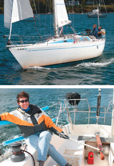Author Herb McCormick joined Charlie and Mary Zechel on their final sail of 2006 when they delivered Tough Old Bird from Jamestown, Rhode Island, to Fall River, Massachusetts. As Mary demonstrates in the bottom photo, the boat handles well with a tiller, but an extension is highly recommended.