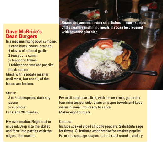 Beans and accompanying side dishes — one example of the healthy and filling meals that can be prepared with advance planning.