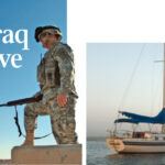 Gary gazes over the compound where he was stationed in western Iraq, probably thinking about home and the pleasures of a good sail. Since writing this story, he returned to Alabama, where his wife, Sheryl, and Serenade, his new Bayfield 32, shown on facing page, were waiting. Their home waters are the Gulf Coast of Alabama and Northwest Florida.