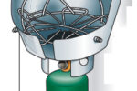 Double-gimbaled single-burner propane stoves provide 3 1⁄2 hours of cooking time.