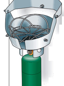 Double-gimbaled single-burner propane stoves provide 3 1⁄2 hours of cooking time.