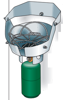 Double-gimbaled single-burner propane stoves provide 3 1⁄2 hours of cooking time.
