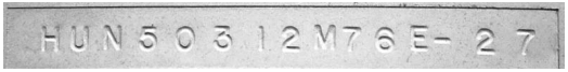 This Hunter sailboat shows the manufacturer’s code, HUN, and since the hull is pre-1984, the model-year format was selected. Many manufacturers add additional, optional information to the goverment’mandated HIN. In this case, the -27 included after the 12-character HIN shows that this boat is their 27-foot model.