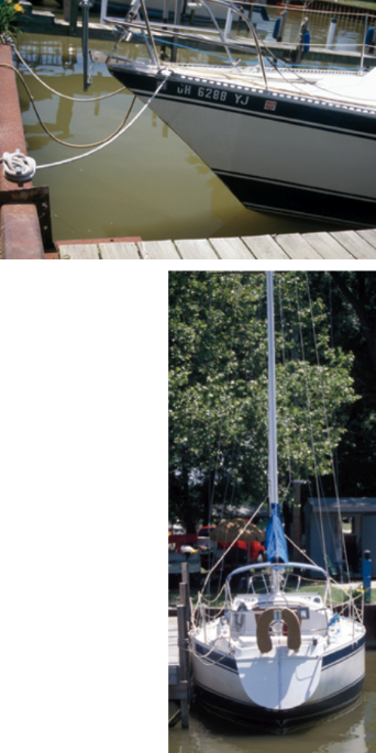 The raked bow has a slight concave curvature hinting at clipper heritage, at right. Most IOR designs have pinched ends, as illustrated by the HC31’s small transom, below.