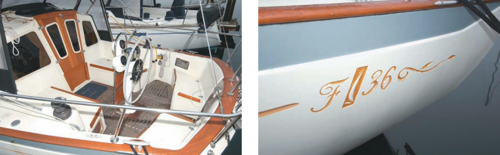 Dennis and Kathy Oelrich own our review boat, shown below. The Islander Freeport 36 shows the distinctive Islander cove stripe with the addition of a leading “F” to distinguish it from the Islander 36.