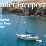 BlueMoon, Scot Weiner’s Islander Freeport 36, decorates the hillside scene at Hungryman’s Anchorage on Santa Cruz Island