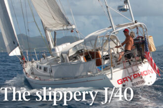 Jeff Williams at the helm of Gryphon, his 1986 J/40.