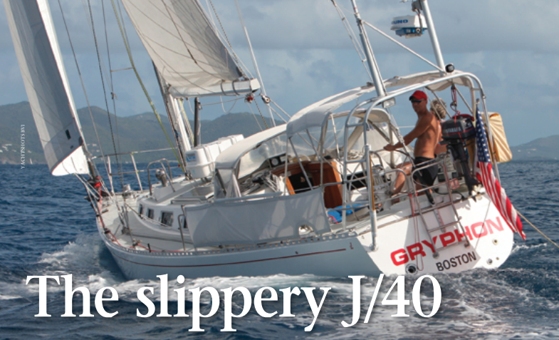 Jeff Williams at the helm of Gryphon, his 1986 J/40.