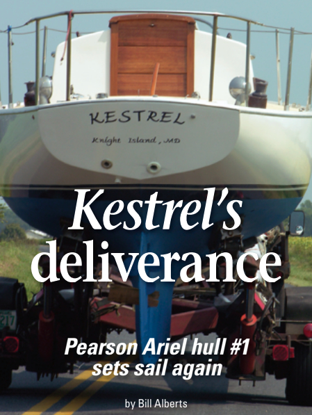 Launch day. Kestrel on the road to the marina.