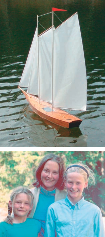 43-inch RC gaff-rigged schooner, Fairharbor 43, at top. The distaff side of the Lesh family, above, includes Will’s wife, Cynthia (middle), and their daughters, Lainey and Robyn.