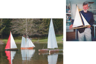 Will Lesh has made more than 55,000 model sailboats in the past 23 years. They’ve sold in 46 countries. The former commodore of Princeton University Yacht Club still has his very first model sailboat, shown above. Will was about 4 years old when he was given this 20-inch pond racer made by the Keystone Boat Company. It dates back to the 1920s.