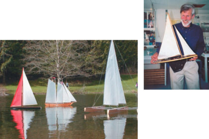 Will Lesh has made more than 55,000 model sailboats in the past 23 years. They’ve sold in 46 countries. The former commodore of Princeton University Yacht Club still has his very first model sailboat, shown above. Will was about 4 years old when he was given this 20-inch pond racer made by the Keystone Boat Company. It dates back to the 1920s.