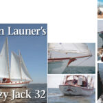 Delphinus, Don Launer’s Lazy Jack 32, this page, is a familiar sight on the waters of Barnegat Bay near his home in Forked River, New Jersey. Don purchased the boat from Ted Hermann in 1980 as a bare hull, photo at top right. Then, as always, he did the work himself. These days he’s a one-man band running a two-masted schooner from bow to stern. Despite an approaching 80th birthday, he makes it look easy.