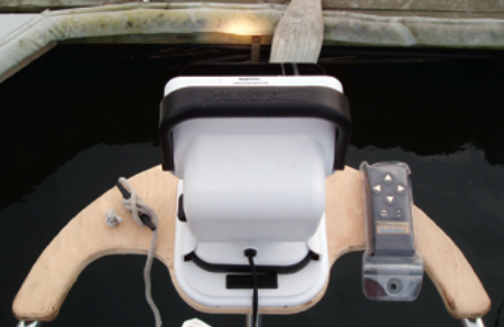As well as swiveling through more than 360 degrees laterally, the searchlight beam rotates vertically. Depressed at this angle, it can shine on a mooring buoy.