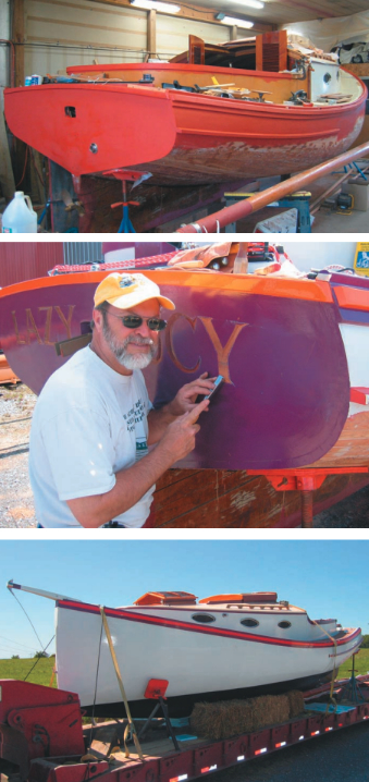 Masterpiece? No question. Builder Scott Hershey is a violin maker, among other things. Think of this 24-foot Cape Cod catboat as just another large and lovingly crafted instrument. Lucy emerges in the pages of the Hershey family photo albums. The piles of lumber shrink as the boat beside them grows more beautiful inside and out. In the meantime, the people change. The story of the family is told in a decade’s worth of images of the Lazy Lucy boatbuilding project.