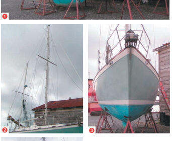 At first glance in the boatyard, Maruska looked like the “someday boat” of Dale’s dreams (1). Like so many other sailors, he’d fallen in love with the Pearson 365 long ago. But long ago the timing wasn’t right and the price was too high. “Someday” had arrived in the Havre de Grace Marina, however, and now the price was right. The lower price, unfortunately, reflected the condition of the boat’s interior. Listed as a “project boat,” Maruska was all that and more. The rig was in good condition (2) and, all in all, Maruska was in good shape on the outside (3). But the bent ladder at the stern was indicative of her true condition (4).