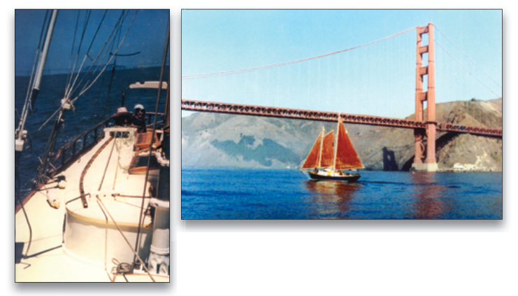 Once Miranda was rigged and ready, Irle and Dori spent time exploring the Sacramento River Delta region and practicing their sailing skills. A view of Miranda’s deck, at left. In September 1970, the big day arrived and Miranda sailed under the Golden Gate Bridge and “turned left” toward the Baja. The threesome explored Mexico, crossed to Hawaii, and finally returned to San Francisco in the summer of 1972.