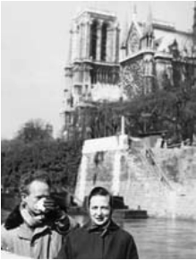 Aboard Kanga in 1958 in Paris. Barbara named Kanga because, like the motherly character in Winnie-the-Pooh, this boat would nurture and protect the newlyweds during their travels.
