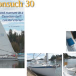 Father and son team, Jay and Tony Abbott, own and sail Angora, the Nonsuch 30 on facing page. The bow, top right, is uncluttered, and the sidedecks are surprisingly clear since the unstayed mast lacks shrouds. You soon grow used to the massive mast on the foredeck, below left, and the cockpit is spacious, at right and below right.
