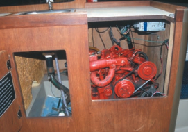 A diesel auxiliary engine was optional in the 272 and standard on the 272 LE. Our test boat has a 10-hp Westerbeke, easily accessed through the galley cabinetry.