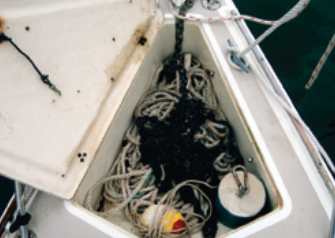 The anchor locker is a convenient feature. With the primary anchor on the bow, a second, lightweight anchor can be carried in the locker.