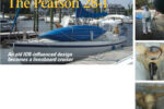 After a six-year refit, Miss Bohicket, waits patiently at a dock, facing page, during her first outing with Phillip and Andie Reid. Andie is captured in 2003, top photo, during the most glamorous and grueling portion of the refit: removing the bottom paint prior to raising the bootstripe. The bilge yielded a few bits of rusted metal, formerly known as hardware, and saturated foam mush that had been part of the original construction. As part of the 2003 haulout, Phillip prepared the floors for epoxy and glass, center, and for bilge paint, bottom.