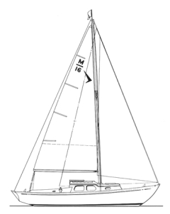The Meridian was designed in 1961 and built of fiberglass. She is Phil Rhodes’ pocket cruiser, only 25 feet long, sleeping four with 6 feet of headroom. With a full keel and jaunty sheerline, she is a little sister in the Rhodes family.