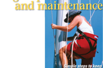 This sailor is on her first trip up the mast. The line hanging down on her left is the new halyard she is going to fit. She and her husband discussed roles and decided that he would winch her aloft as she wasn’t confident that she would be able to haul him aloft.